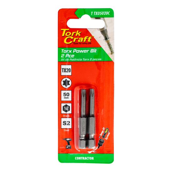 TORK CRAFT Torx Tx 20 Classic Power Bit 50mm 2pc Carded